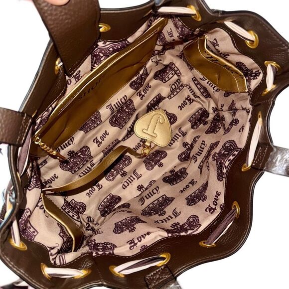 Juicy Couture Pink Velour Brown Faux Leather House of Juicy Daydreamer Tote Bag - Picture 10 of 15